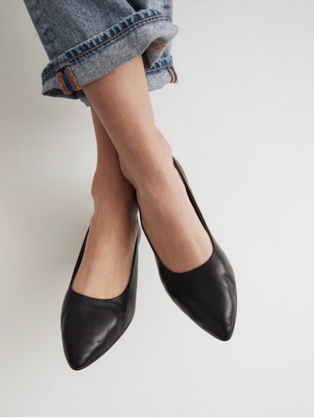 Madewell Black Pointed Leather Ruth Ballet Flat